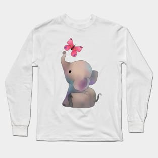 Elefant mit rosa Schmetterling Long Sleeve T-Shirt